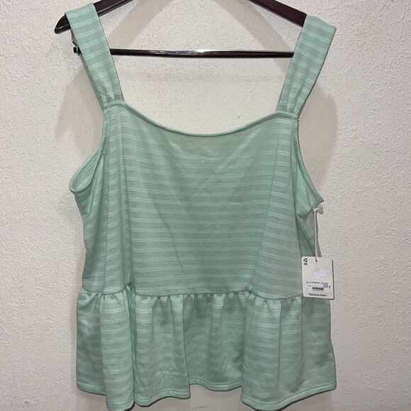 A.N.A. Flowy Strap Peplum Tank Cameo Green Stripe Blouse Women's Size XXL - Picture 3 of 11